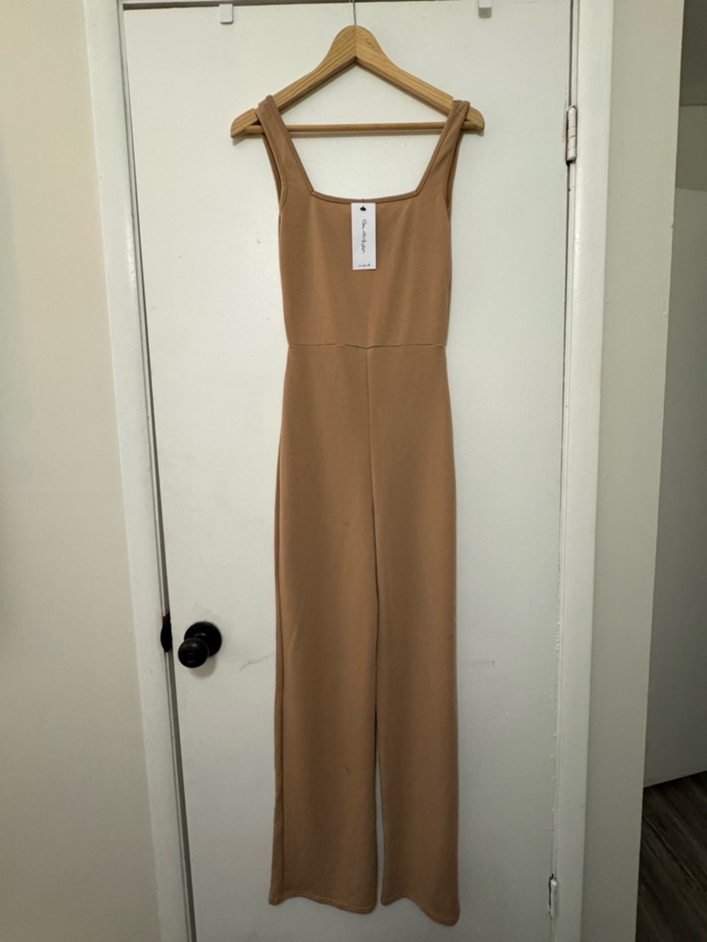 Miss Selfridge Camel Wide-Leg Square-Neck Jumpsuit